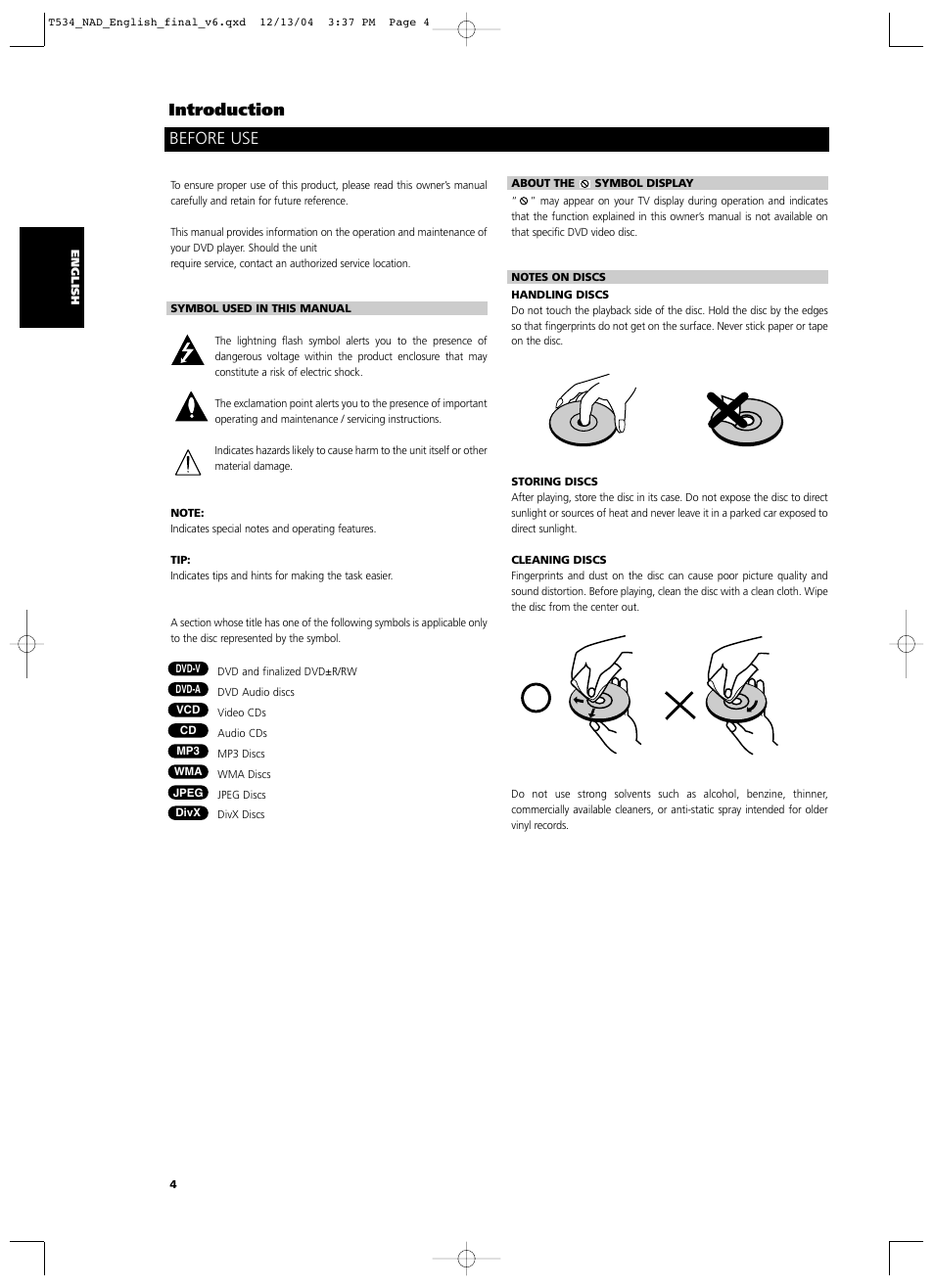 Introduction, Before use | NAD T534 User Manual | Page 4 / 34