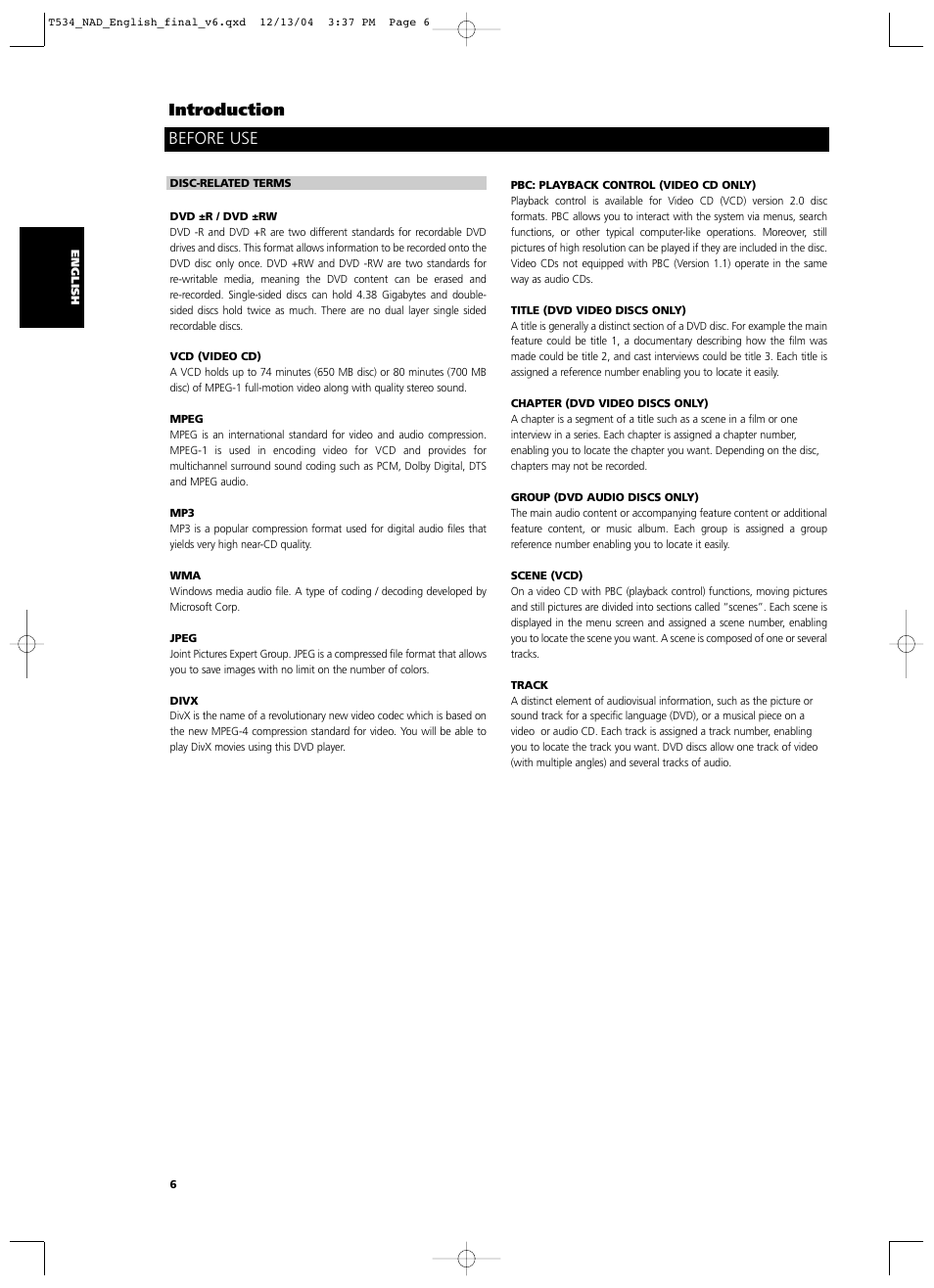 Before use introduction | NAD T534 User Manual | Page 6 / 34