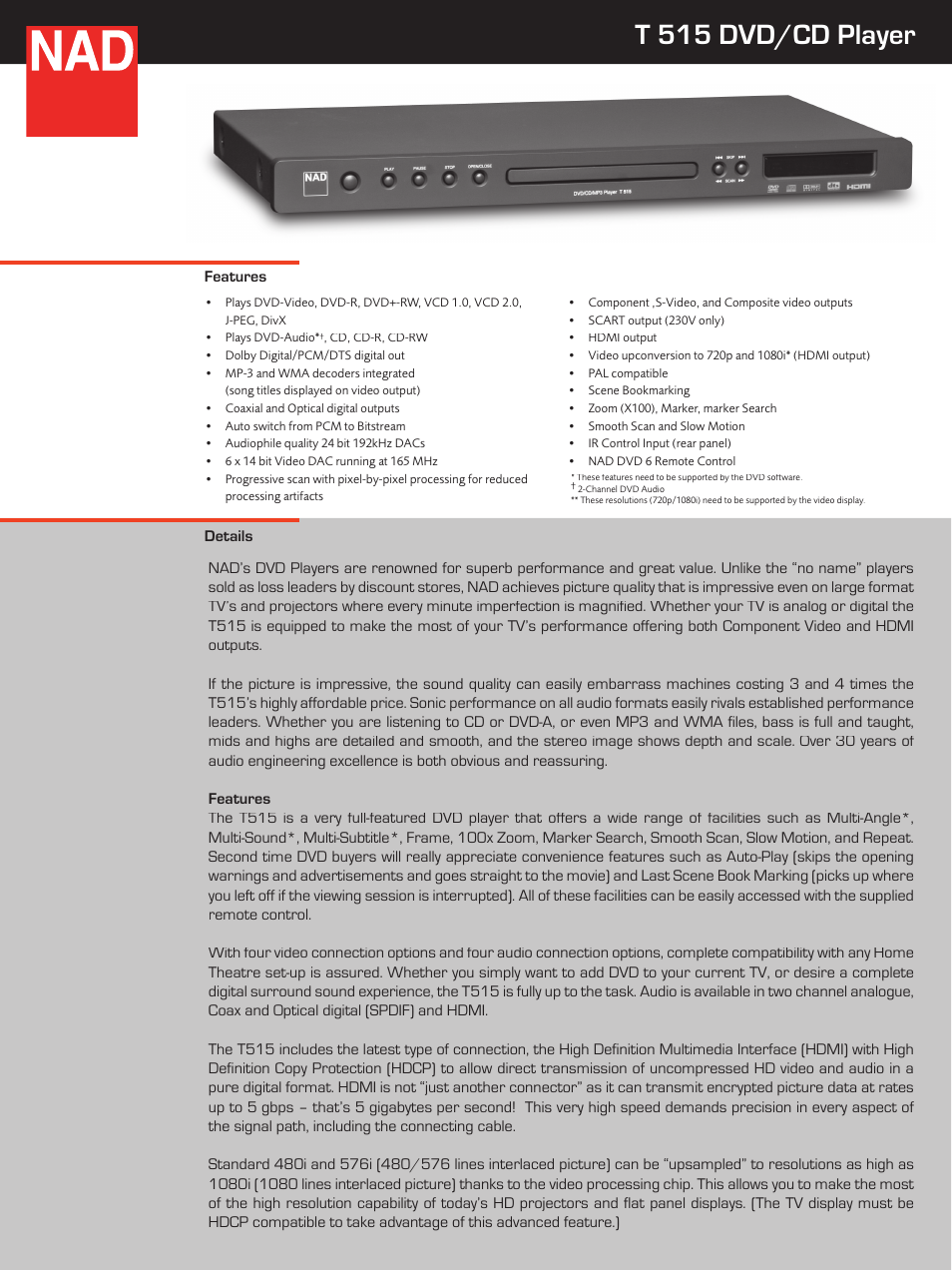 NAD T515 User Manual | 2 pages