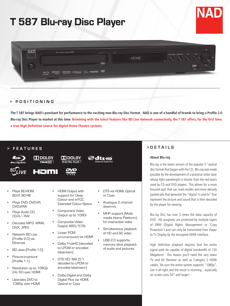 NAD T587 User Manual | 3 pages