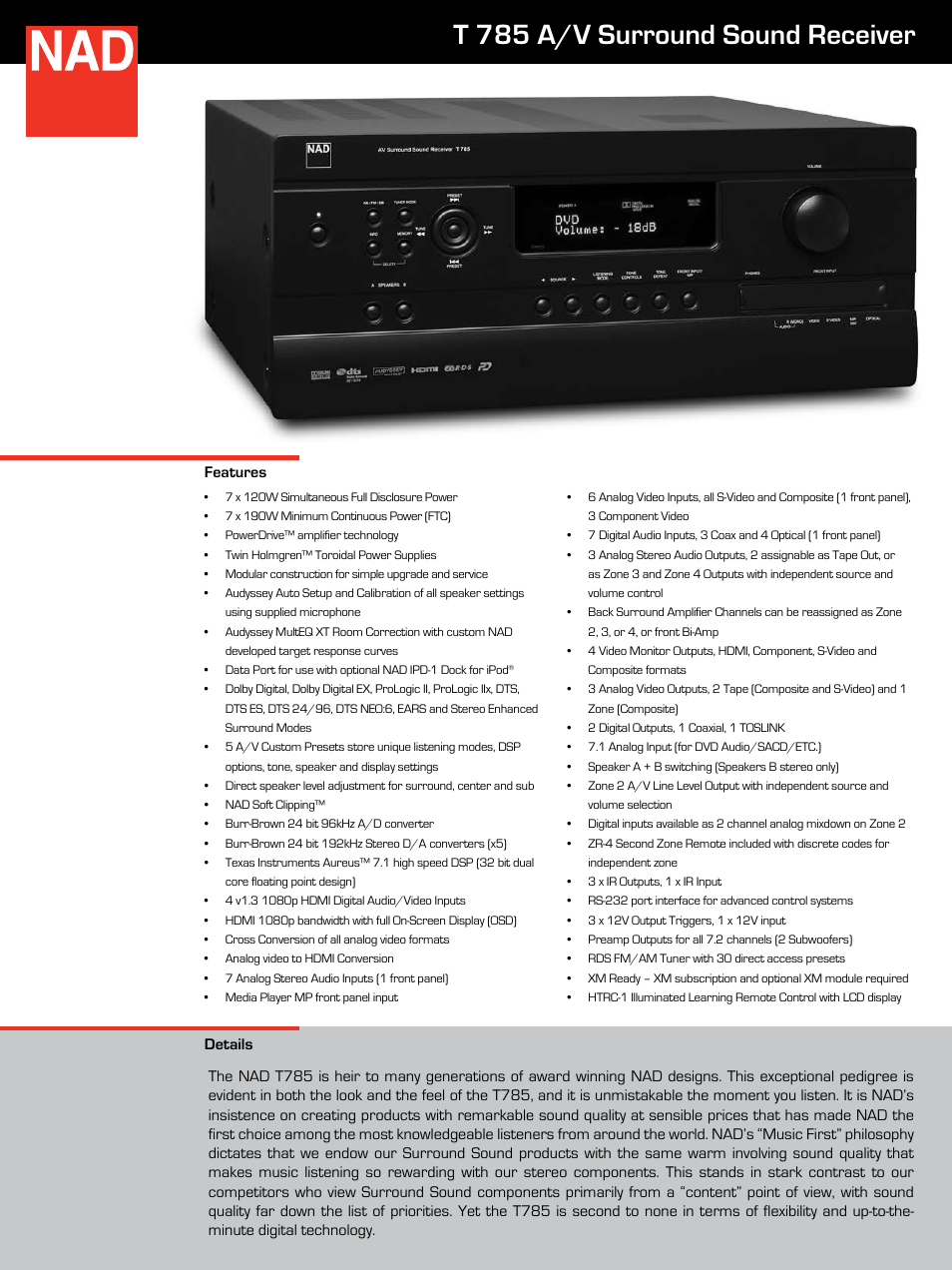 NAD T785 User Manual | 4 pages