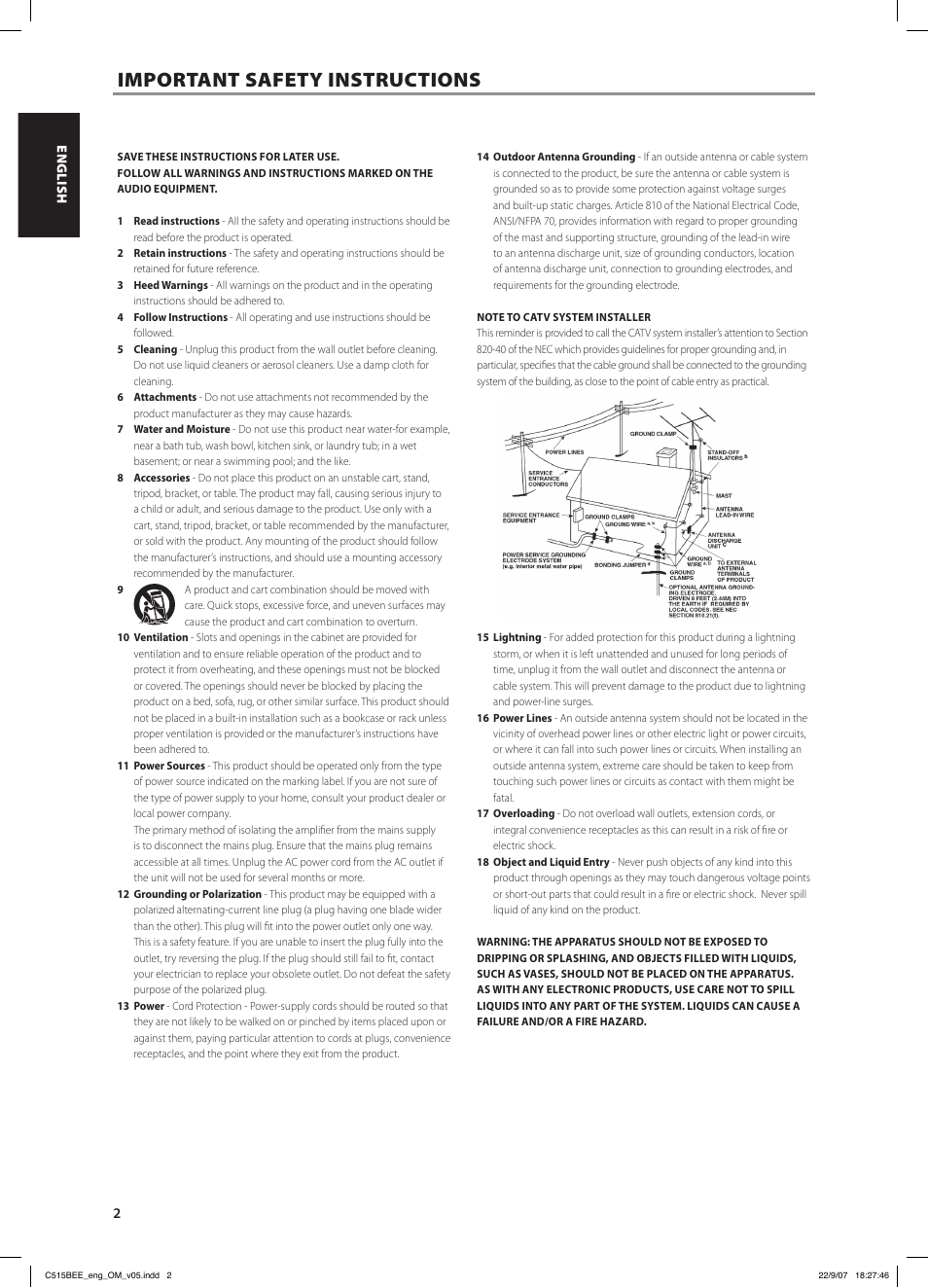 Important safety instructions | NAD C515BEE User Manual | Page 2 / 14