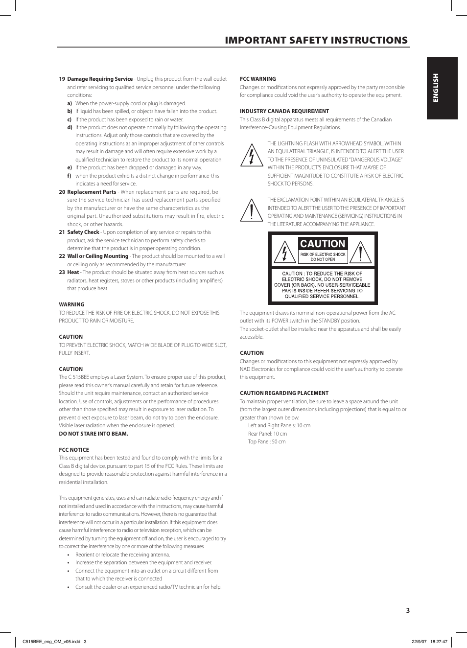 Important safety instructions | NAD C515BEE User Manual | Page 3 / 14
