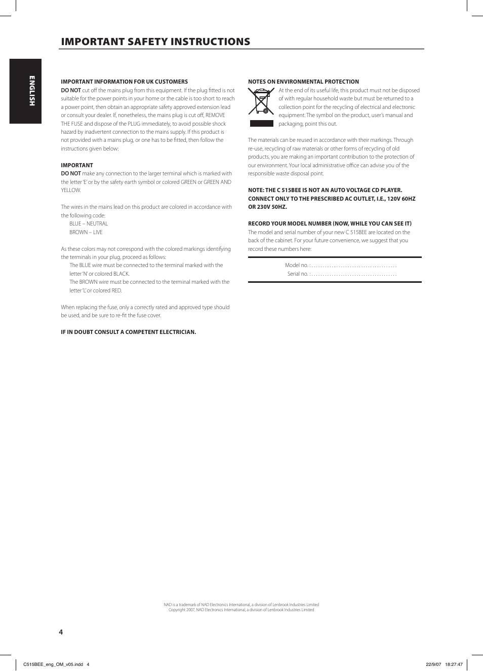 Important safety instructions | NAD C515BEE User Manual | Page 4 / 14