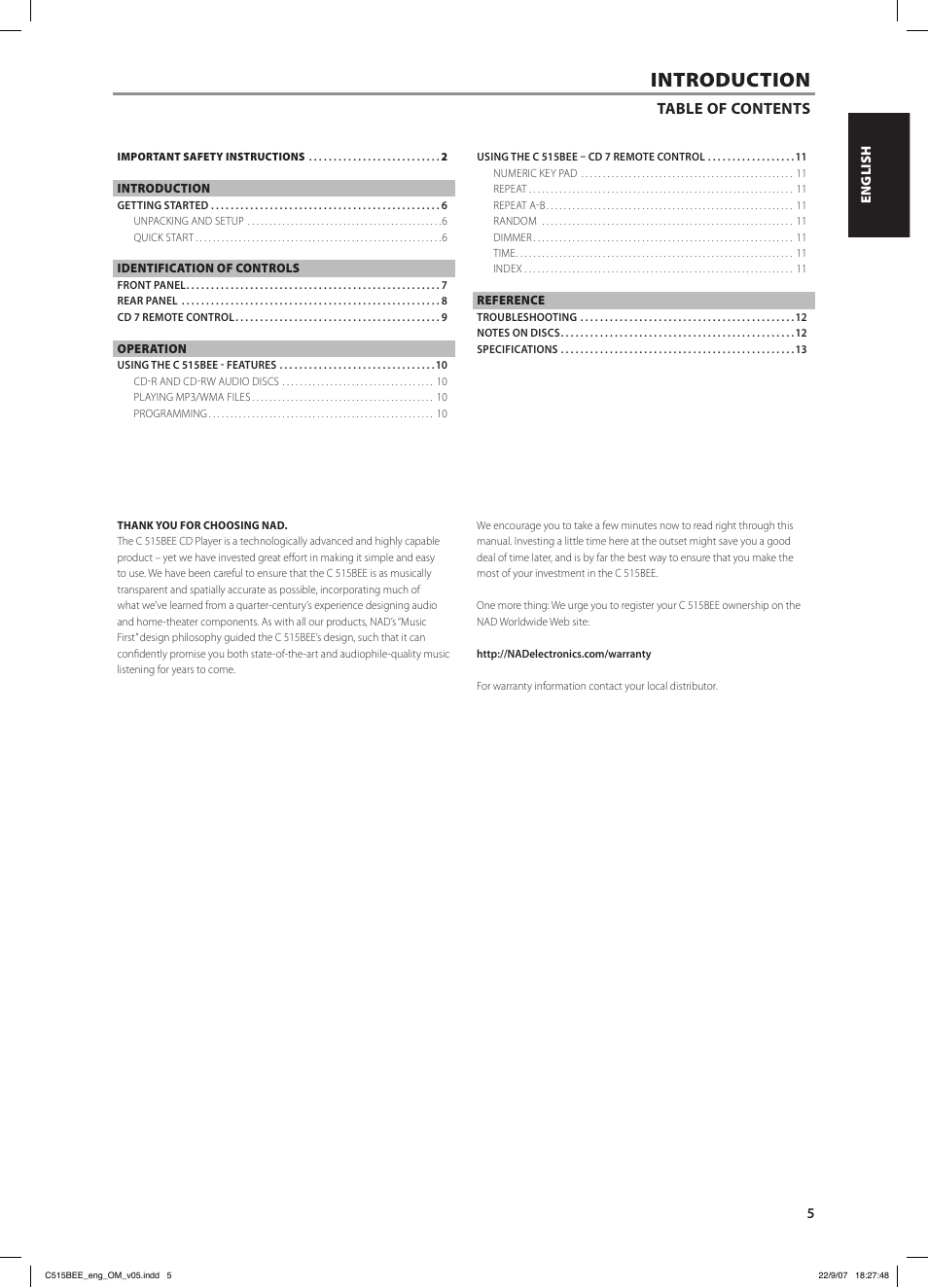 Introduction | NAD C515BEE User Manual | Page 5 / 14
