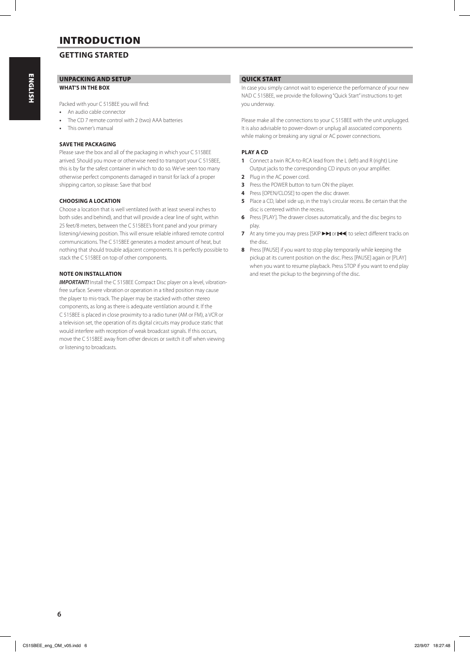 Introduction | NAD C515BEE User Manual | Page 6 / 14