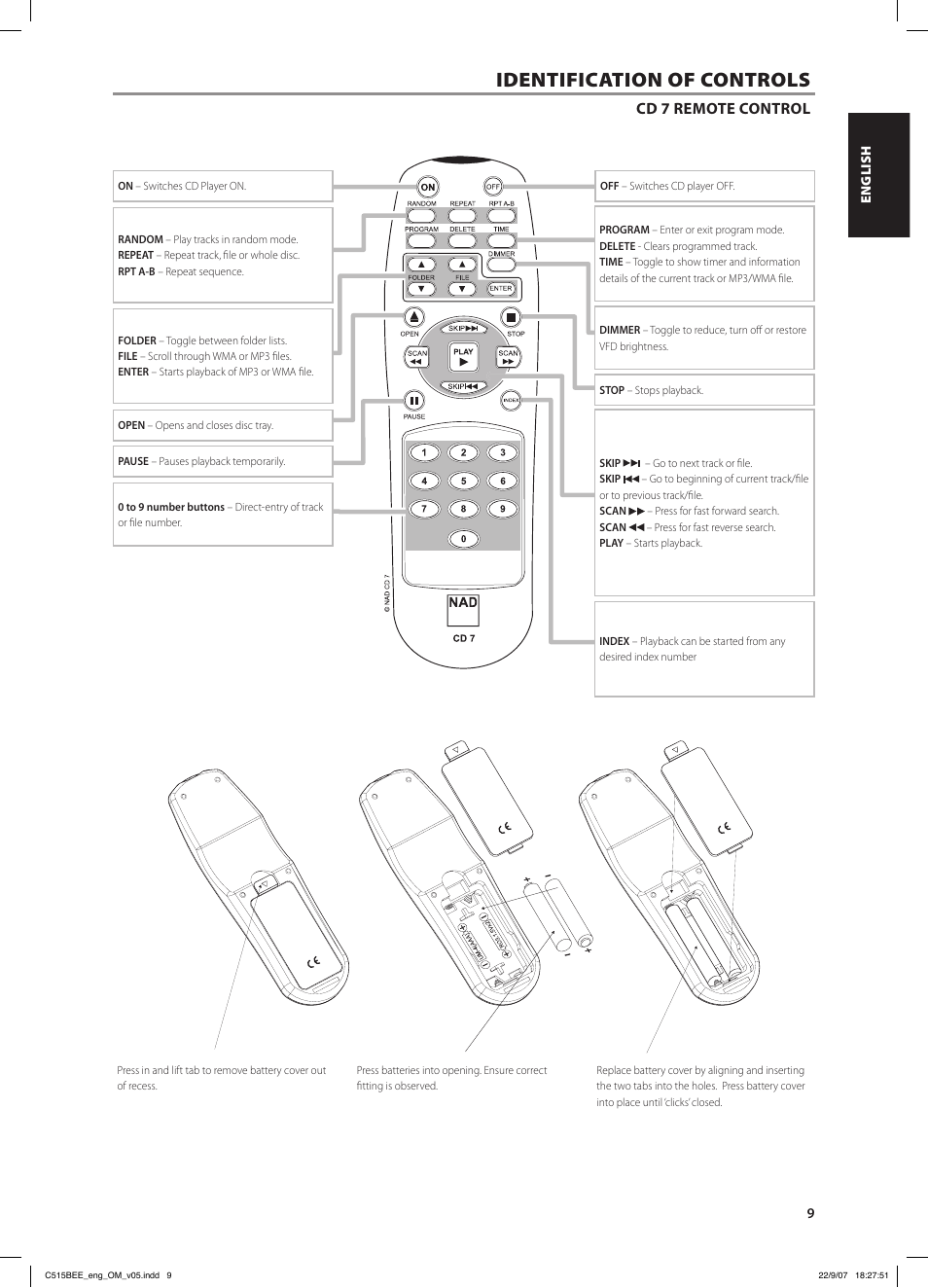Identification of controls, Cd 7 remote control | NAD C515BEE User Manual | Page 9 / 14