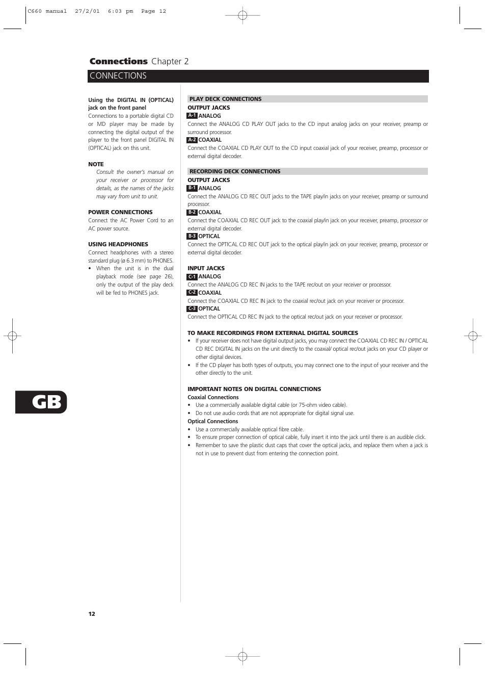 Connections connections chapter 2 | NAD C660 User Manual | Page 12 / 30