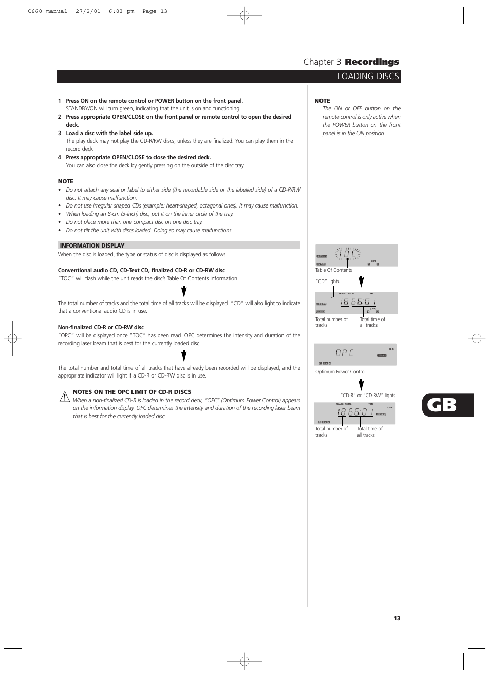 Loading discs chapter 3 recordings | NAD C660 User Manual | Page 13 / 30