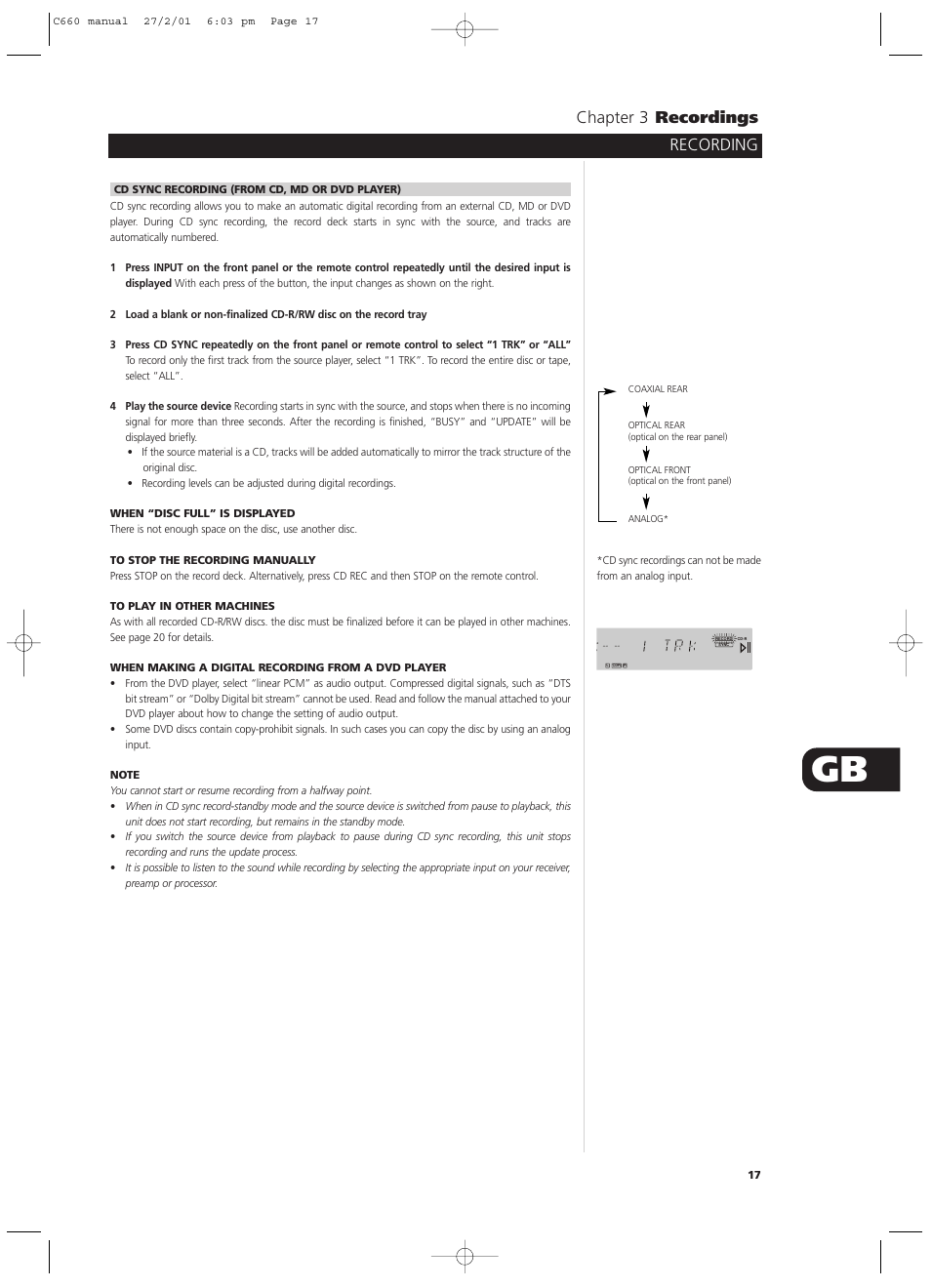 Recording chapter 3 recordings | NAD C660 User Manual | Page 17 / 30