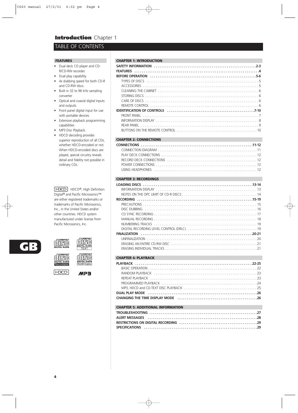 Table of contents introduction chapter 1 | NAD C660 User Manual | Page 4 / 30