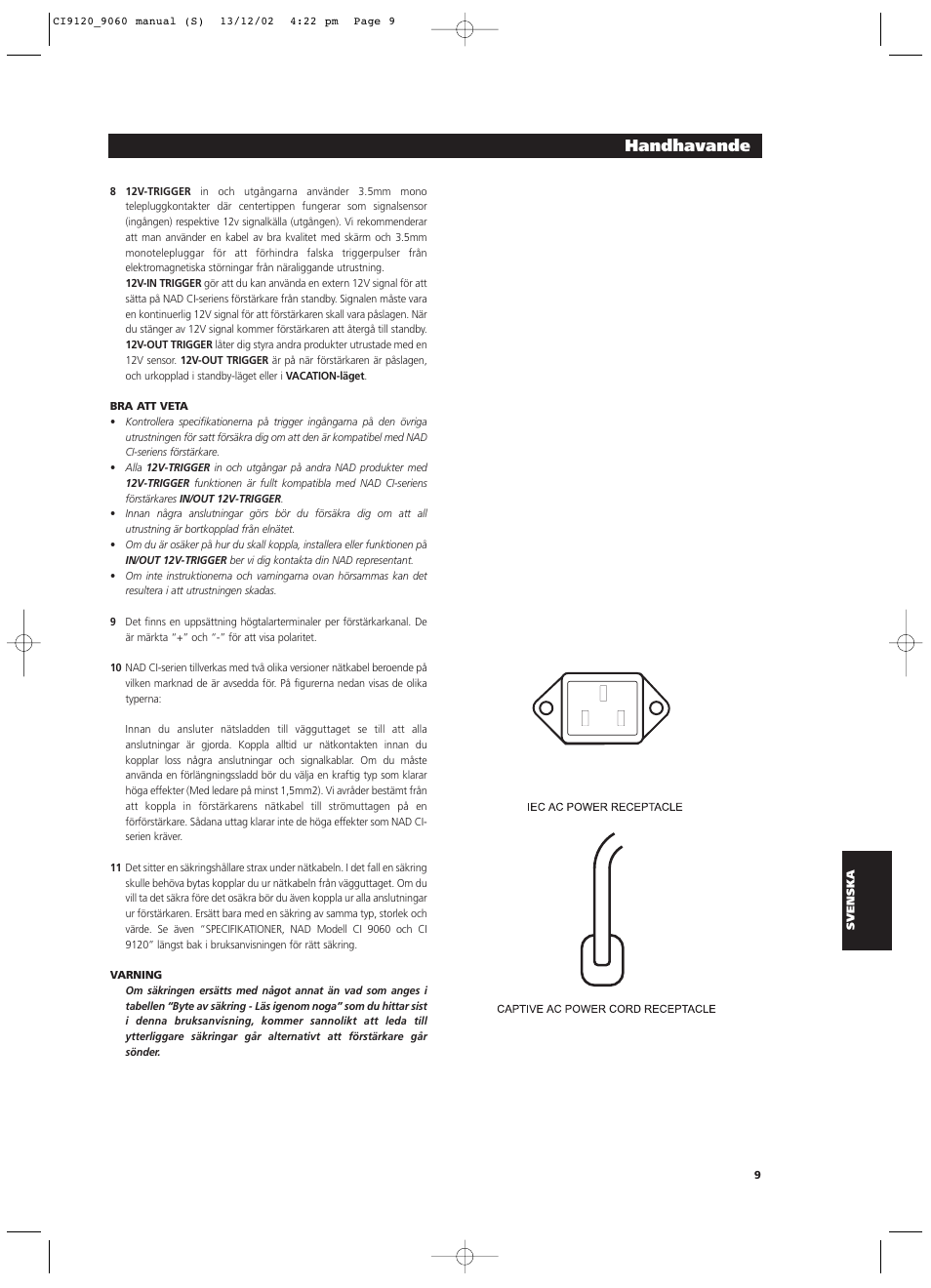 Handhavande | NAD CI9060 User Manual | Page 117 / 146