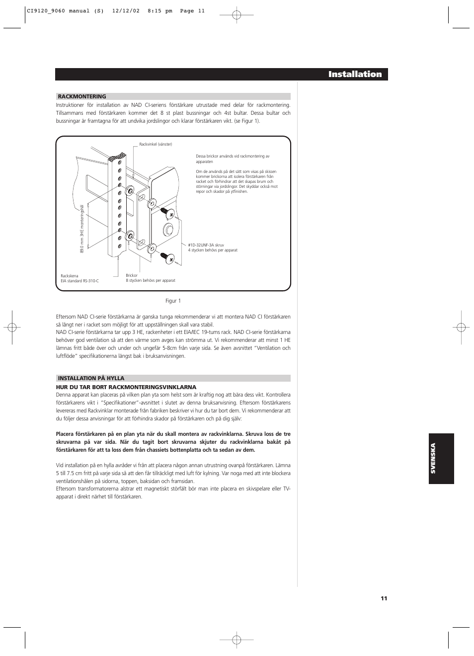 Installation | NAD CI9060 User Manual | Page 119 / 146