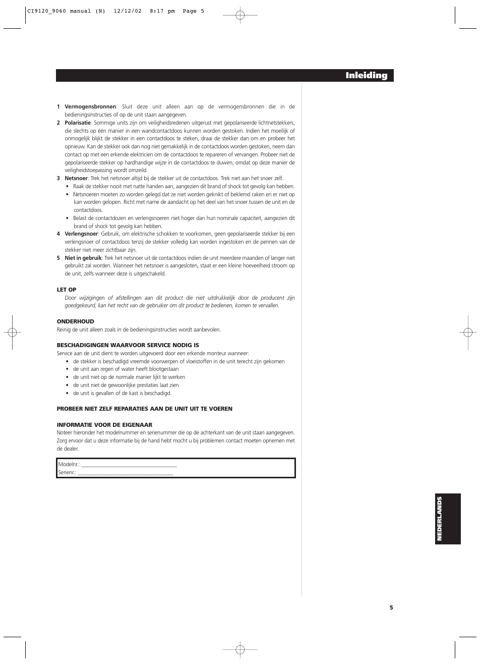 Inleiding | NAD CI9060 User Manual | Page 131 / 146