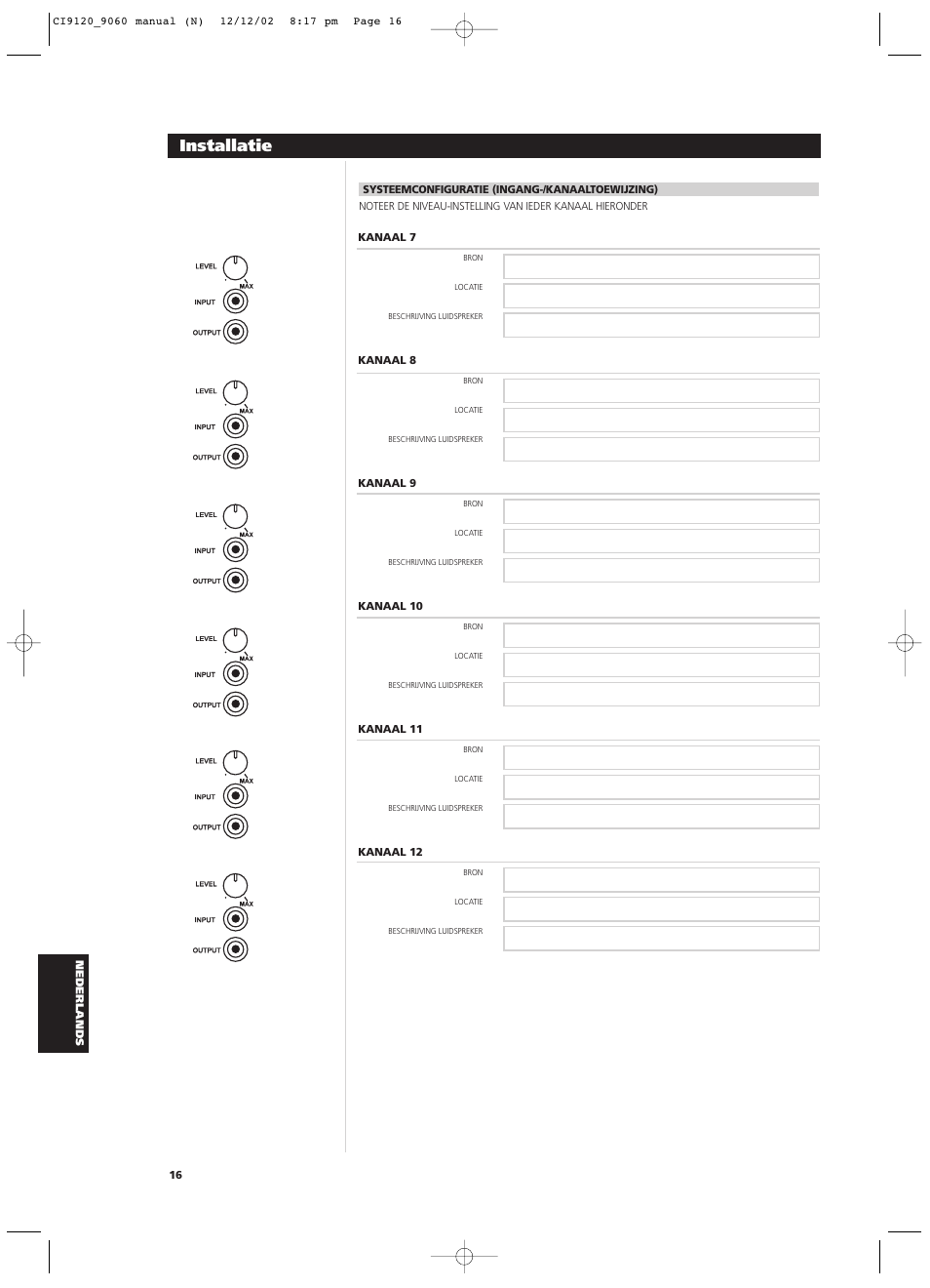 Installatie | NAD CI9060 User Manual | Page 142 / 146