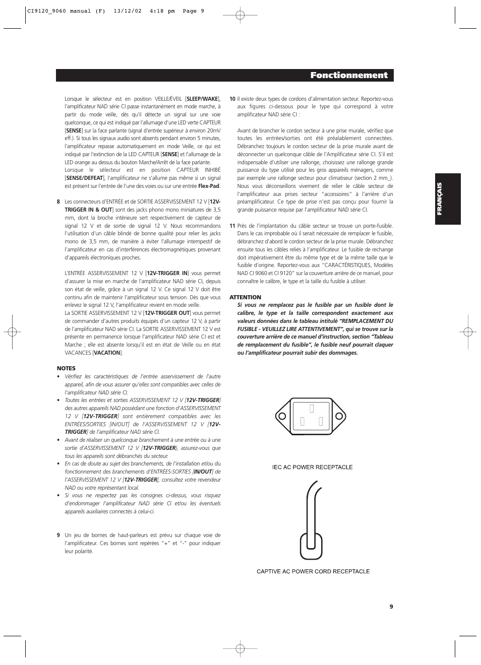 Fonctionnement | NAD CI9060 User Manual | Page 27 / 146