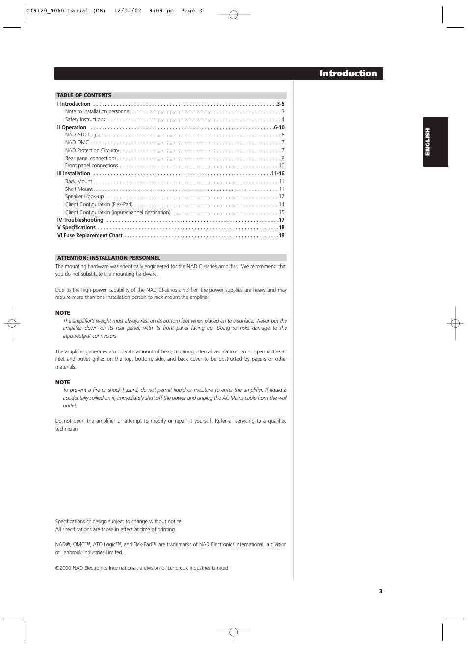 Introduction | NAD CI9060 User Manual | Page 3 / 146