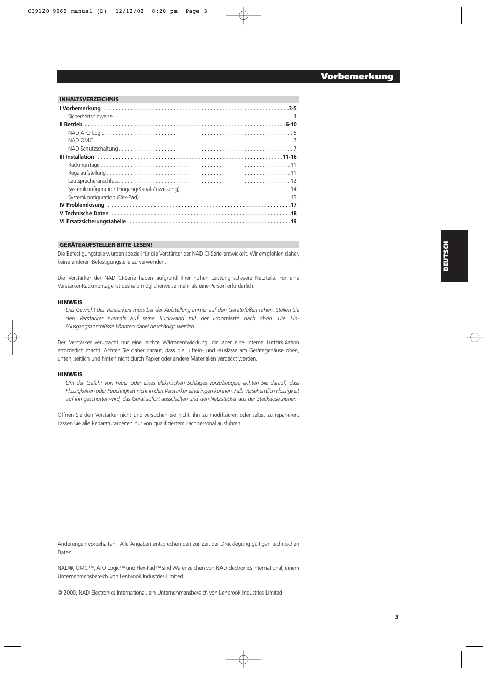 Vorbemerkung | NAD CI9060 User Manual | Page 39 / 146