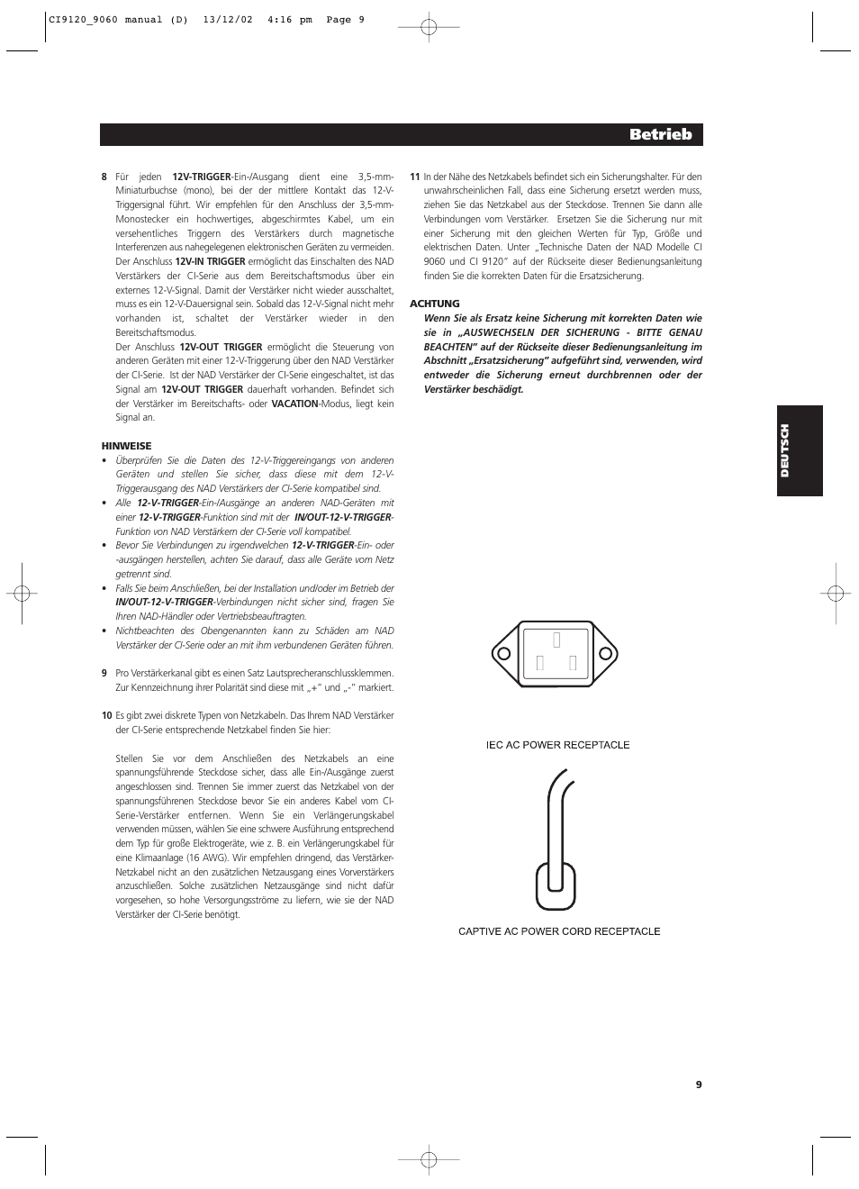 Betrieb | NAD CI9060 User Manual | Page 45 / 146