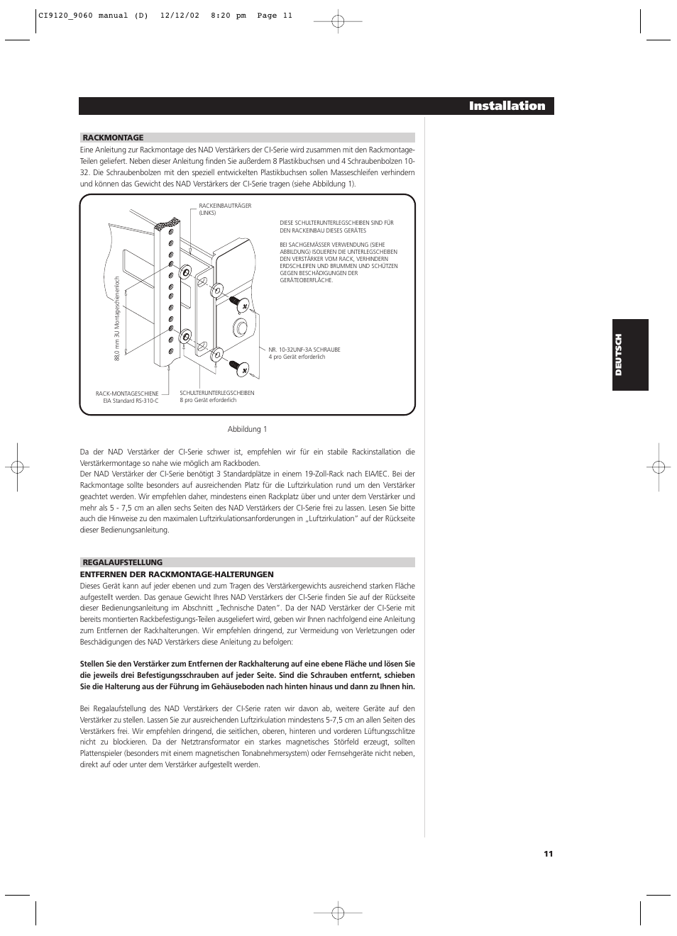 Installation | NAD CI9060 User Manual | Page 47 / 146