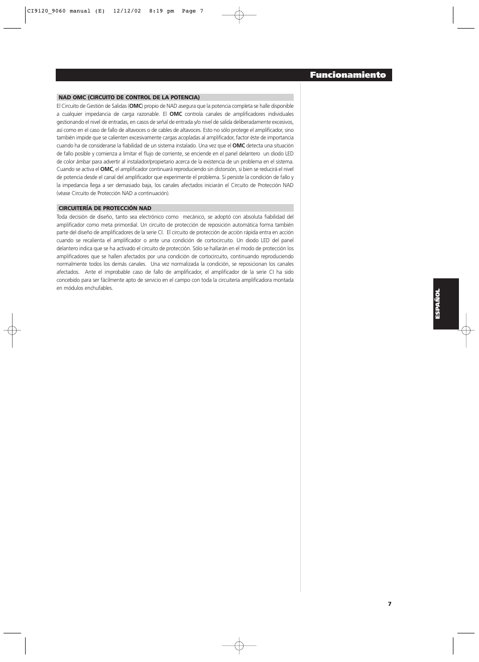 Funcionamiento | NAD CI9060 User Manual | Page 61 / 146