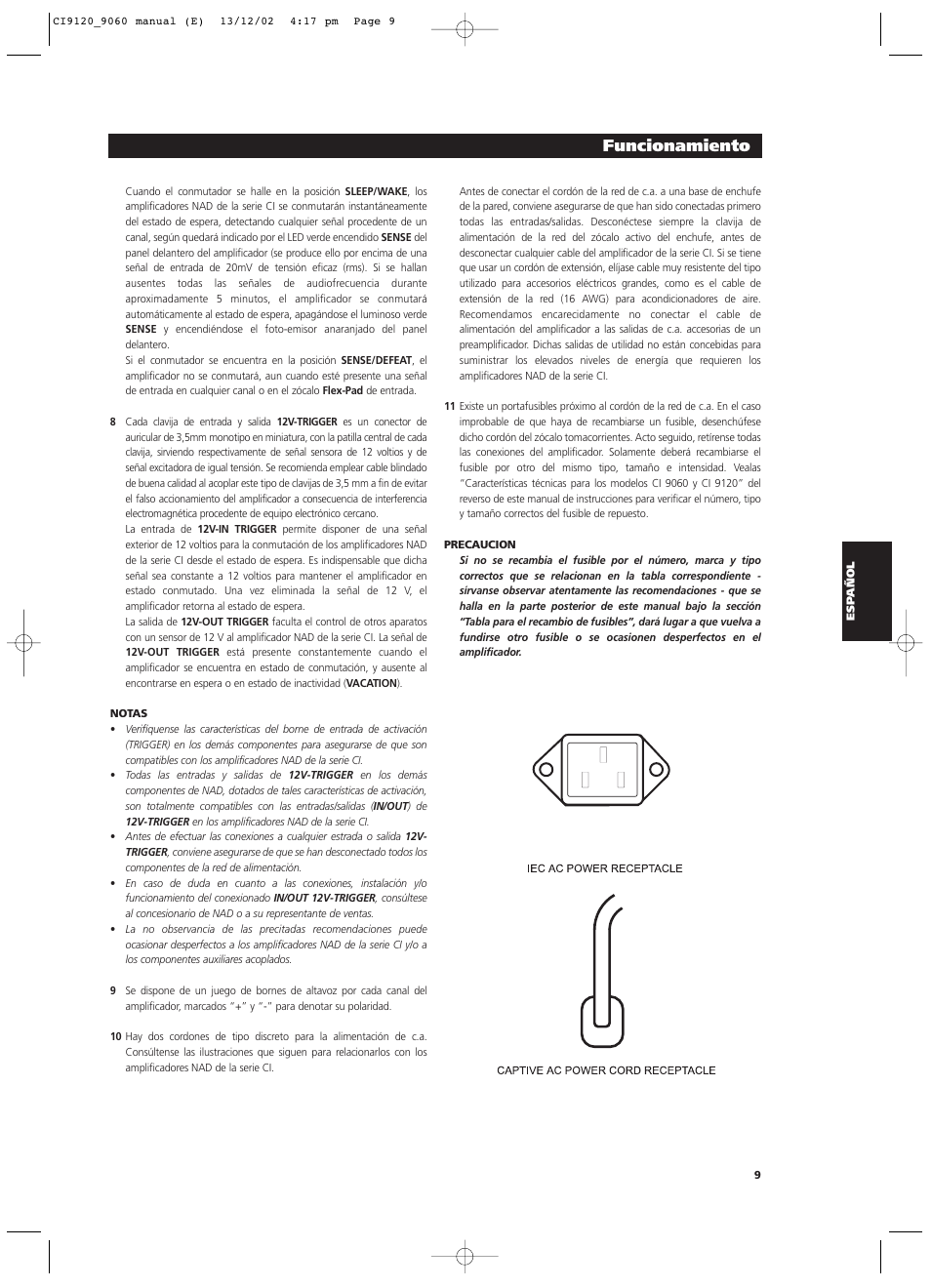 Funcionamiento | NAD CI9060 User Manual | Page 63 / 146