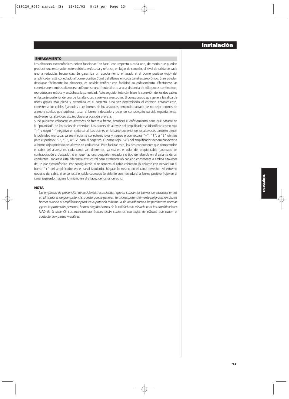 Instalación | NAD CI9060 User Manual | Page 67 / 146