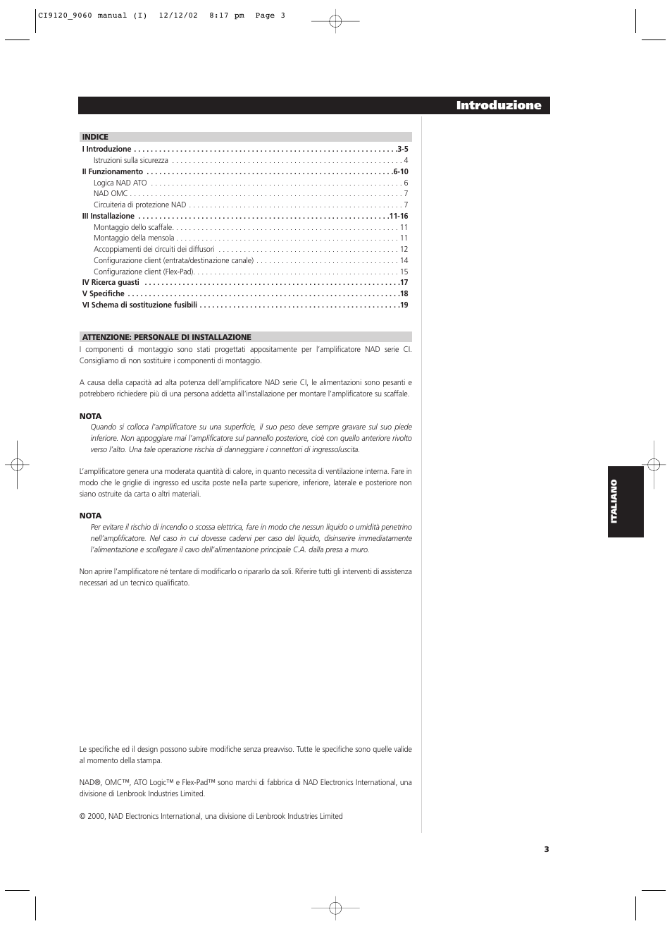 Introduzione | NAD CI9060 User Manual | Page 75 / 146