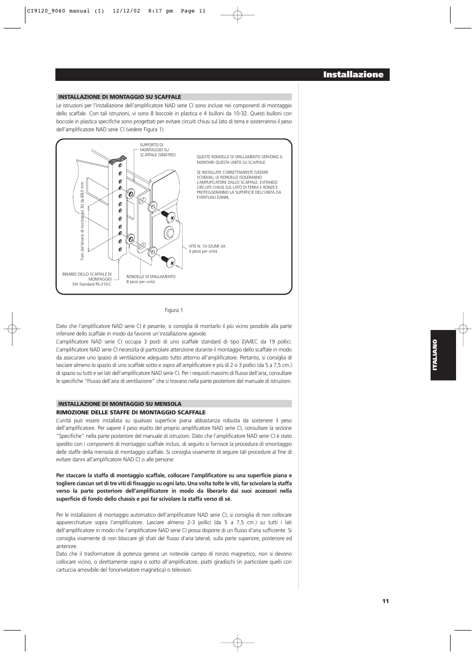 Installazione | NAD CI9060 User Manual | Page 83 / 146