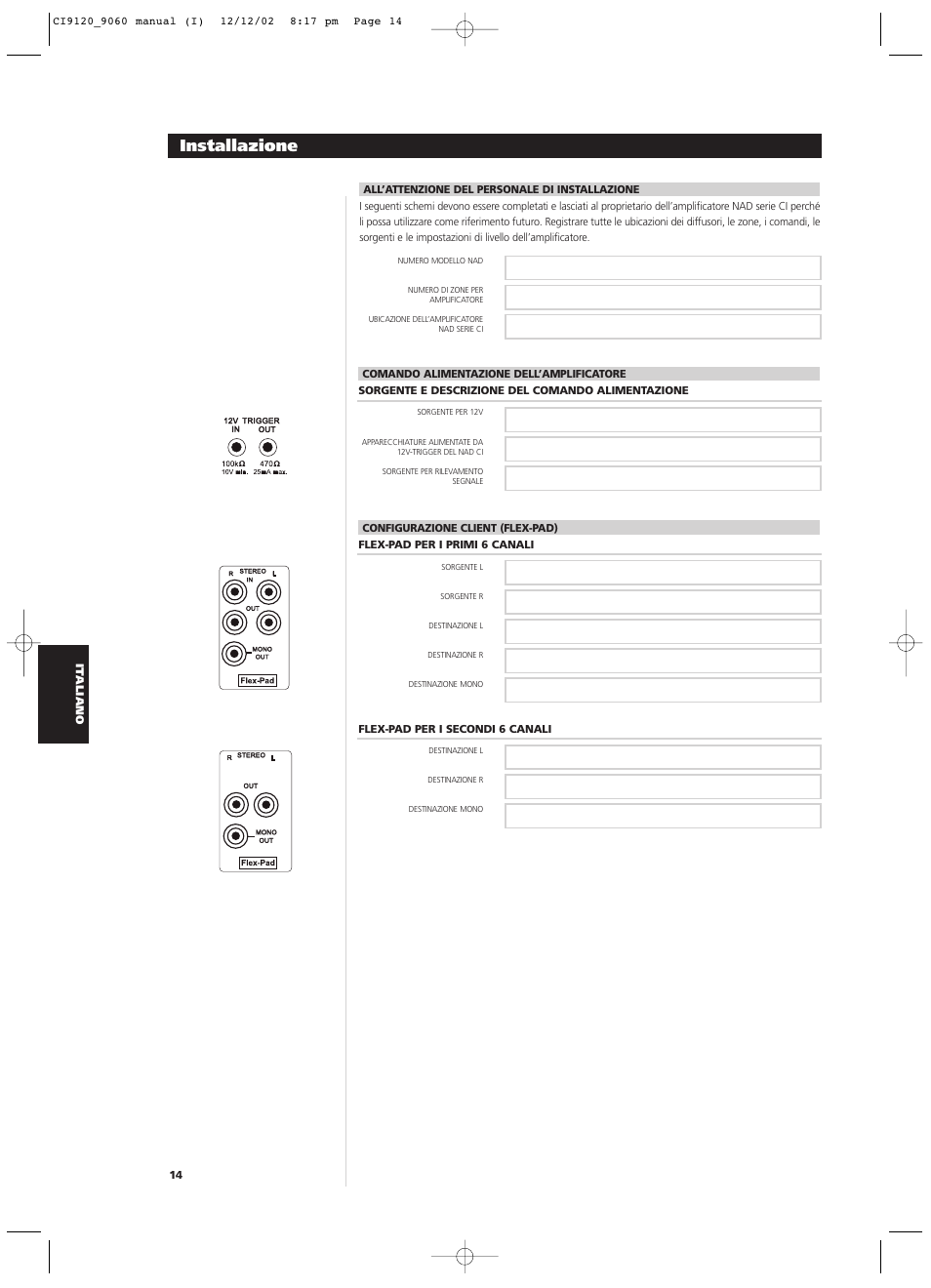 Installazione | NAD CI9060 User Manual | Page 86 / 146