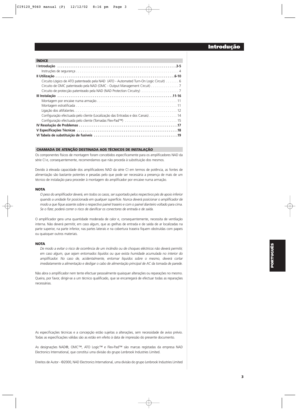 Introdução | NAD CI9060 User Manual | Page 93 / 146