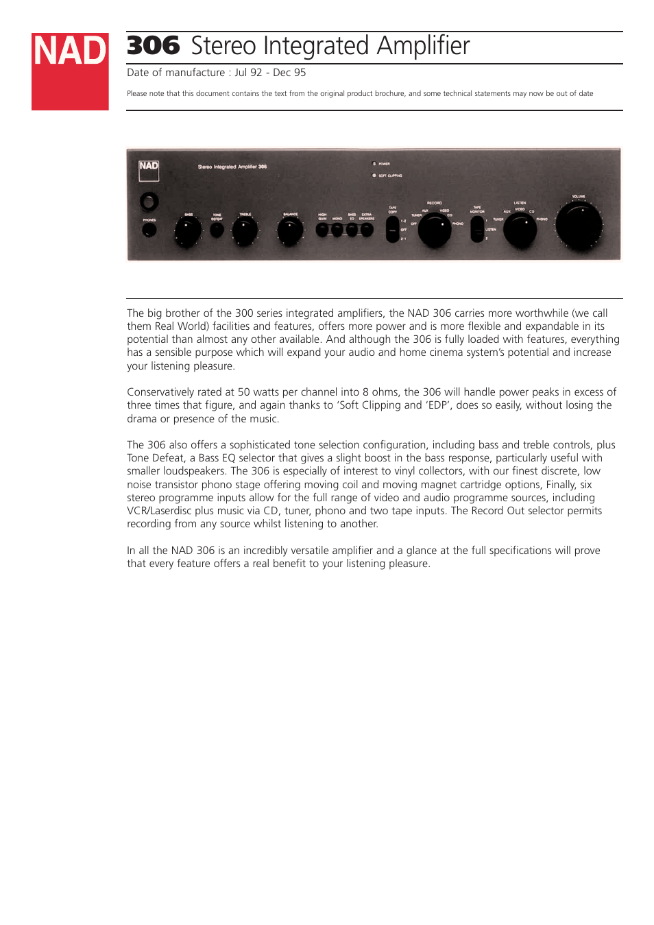 NAD 306 User Manual | 2 pages