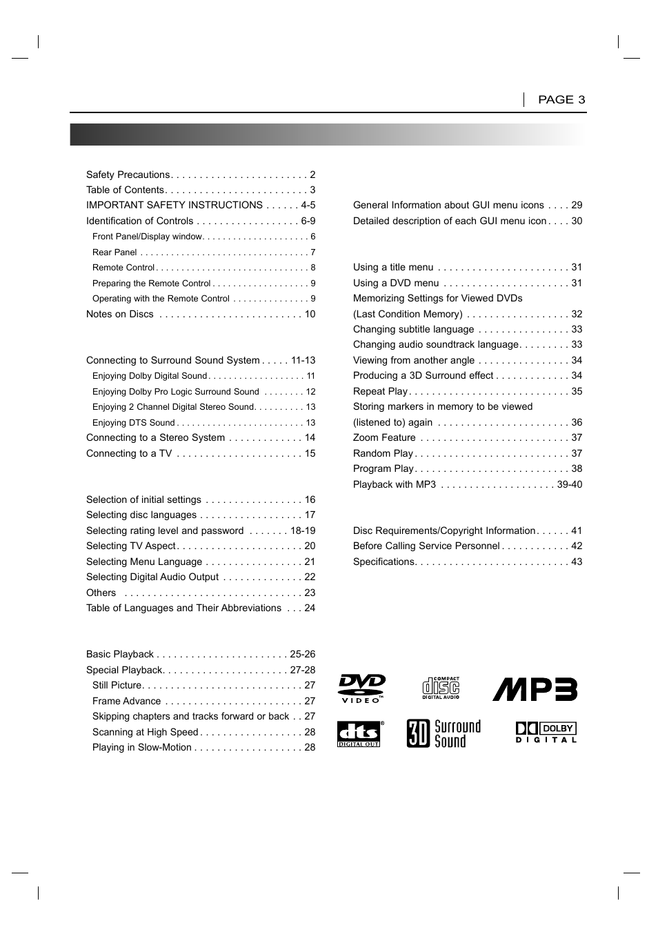 Table of contents introduction, Connections, Initial settings | Basic operations, Advanced operation, Reference | NAD T 531 User Manual | Page 3 / 43