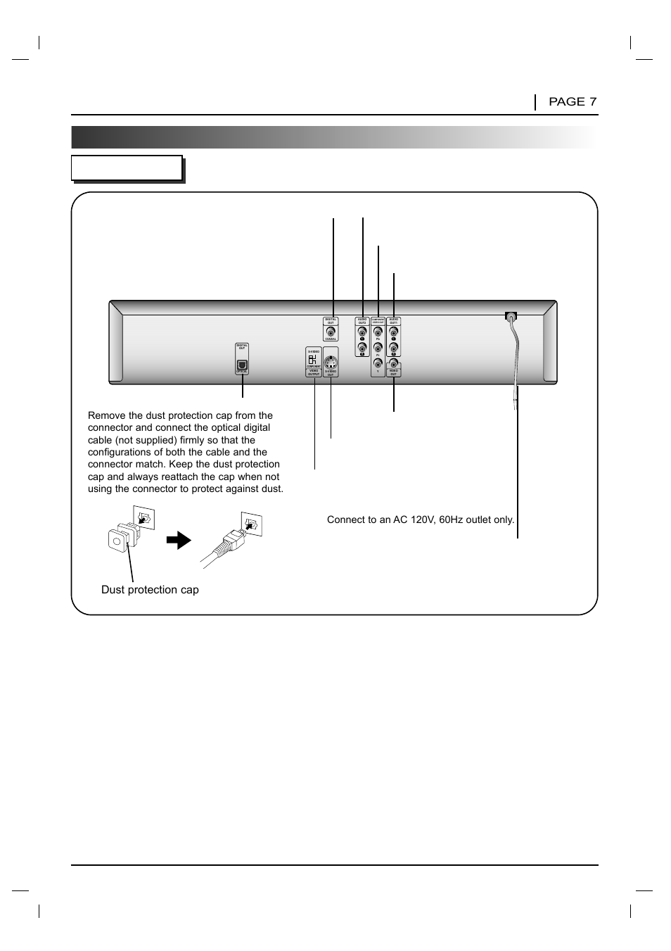 Identification of controls (cont’d) rear panel, Introduction page 7, Dust protection cap | NAD T 531 User Manual | Page 7 / 43