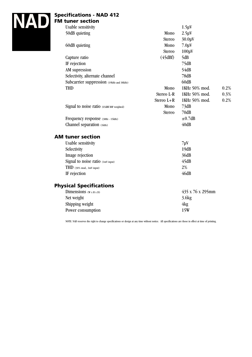 NAD 412 User Manual | Page 2 / 2