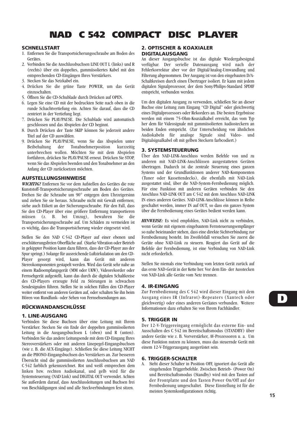 Nad c 542 compact disc player | NAD C542 User Manual | Page 15 / 44