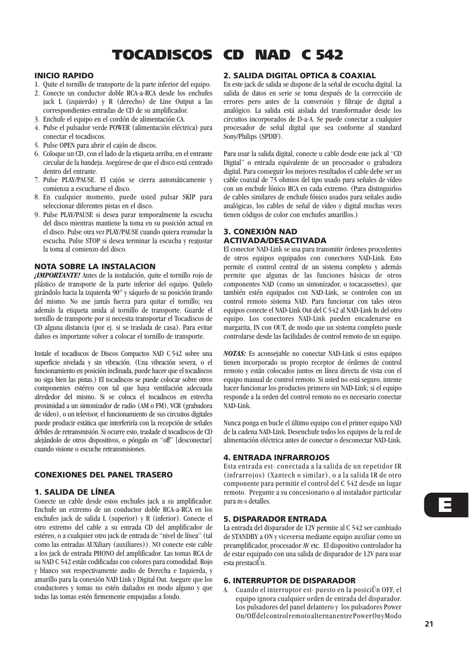 Tocadiscos cd nad c 542 | NAD C542 User Manual | Page 21 / 44