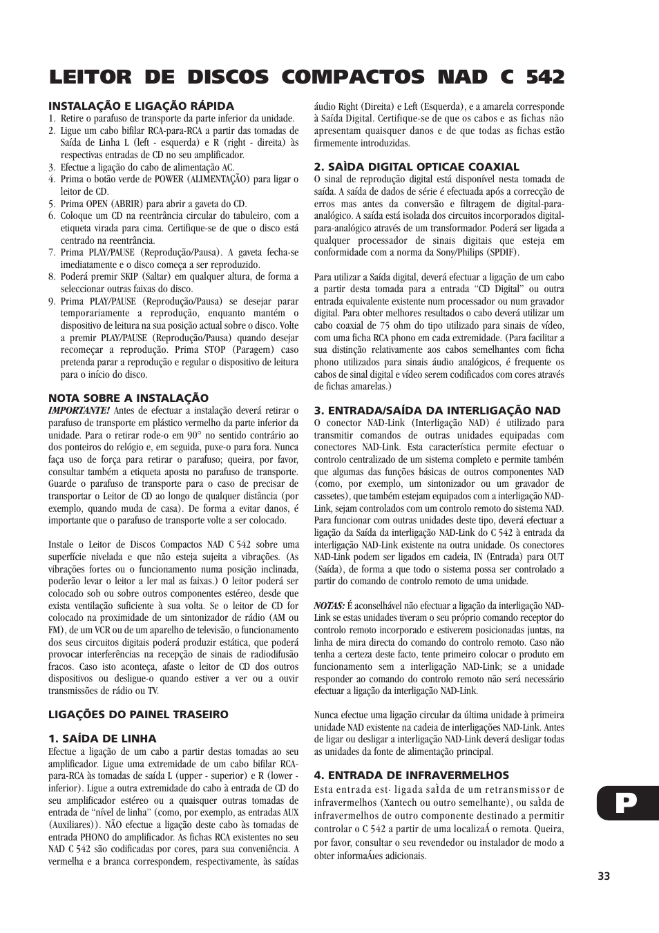 Leitor de discos compactos nad c 542 | NAD C542 User Manual | Page 33 / 44