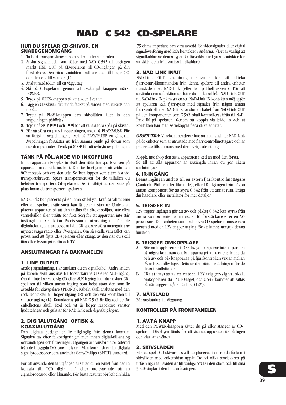 Nad c 542 cd-spelare | NAD C542 User Manual | Page 39 / 44