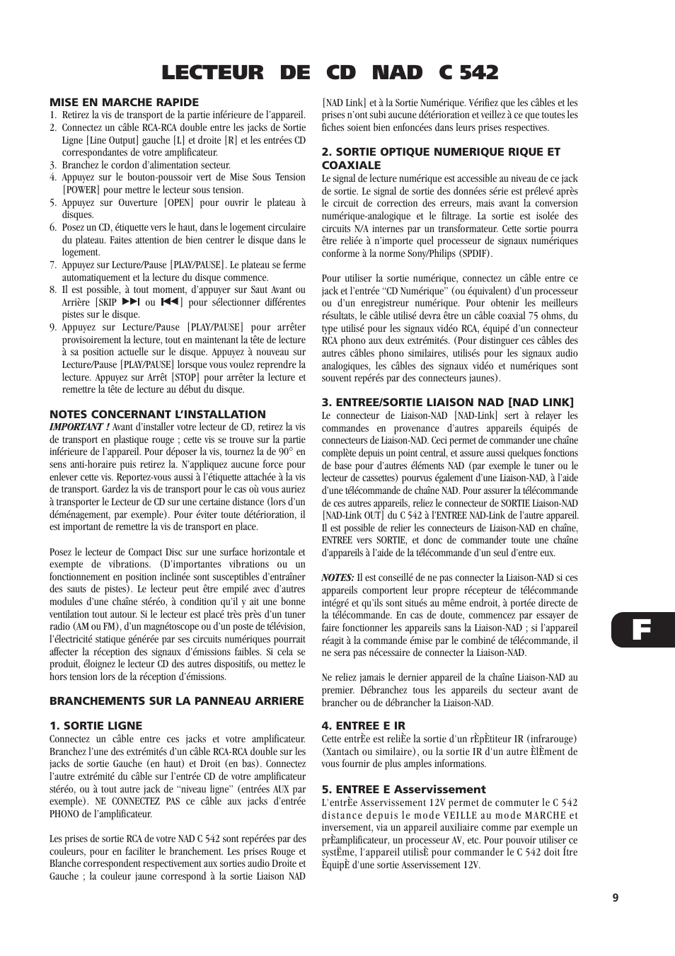 Lecteur de cd nad c 542 | NAD C542 User Manual | Page 9 / 44