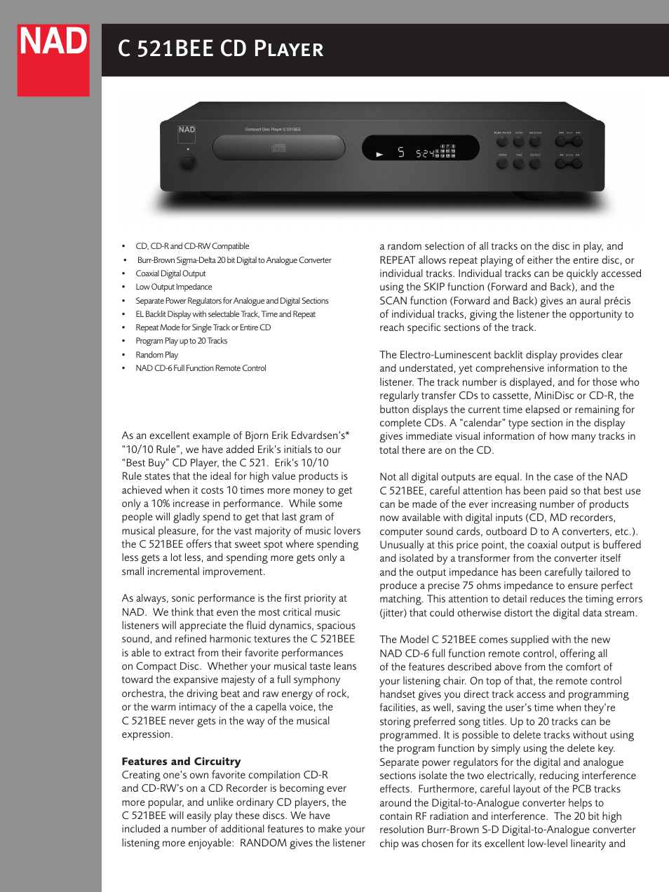 NAD C521BEE User Manual | 2 pages