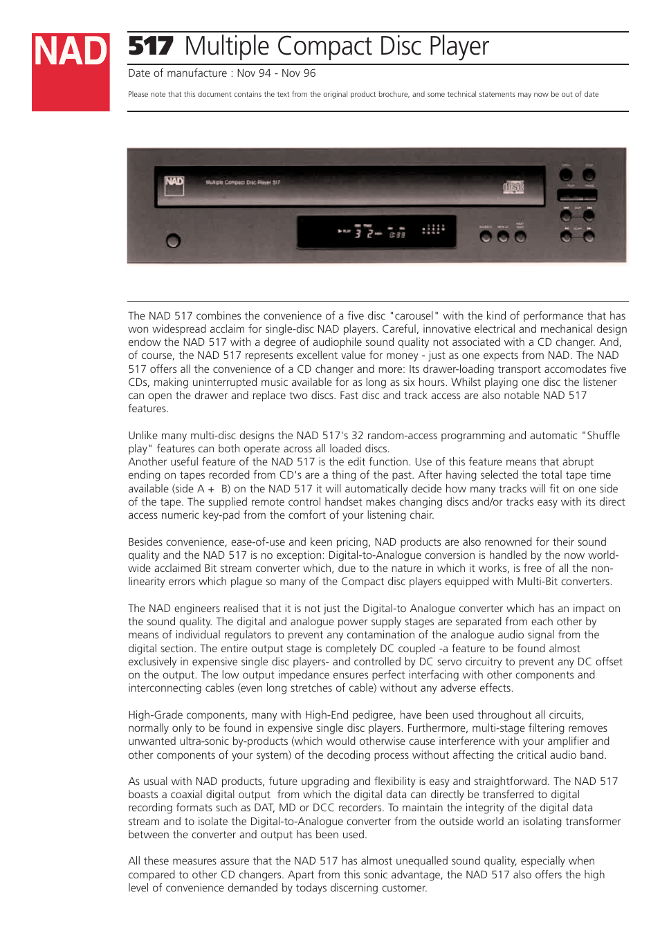 NAD 517 User Manual | 2 pages