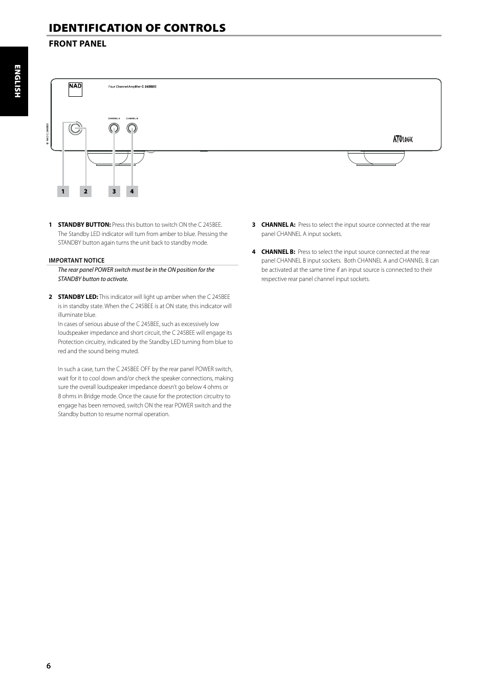 Identification of controls | NAD C245BEE User Manual | Page 6 / 12