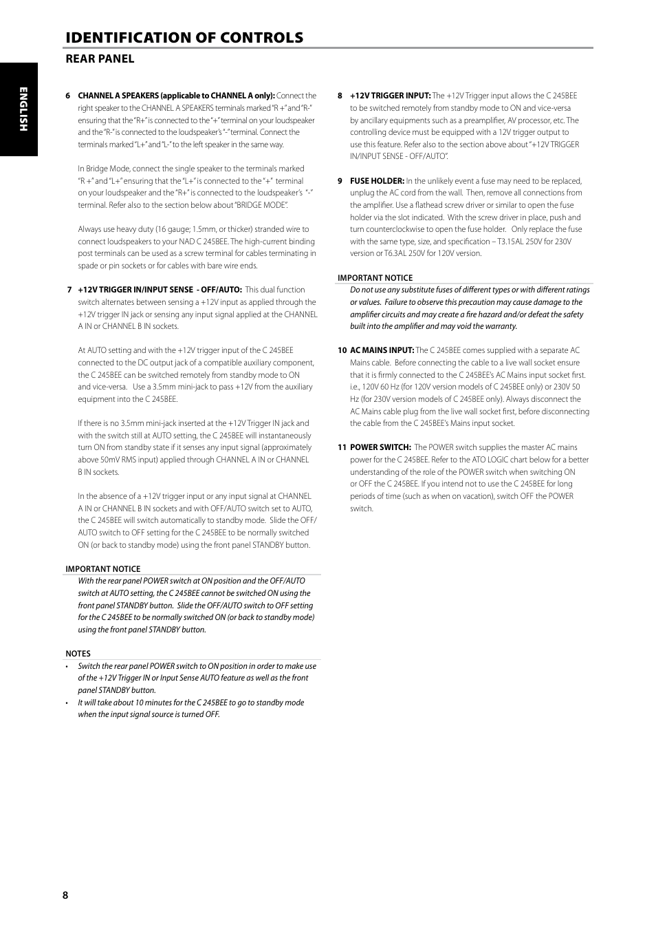 Identification of controls | NAD C245BEE User Manual | Page 8 / 12