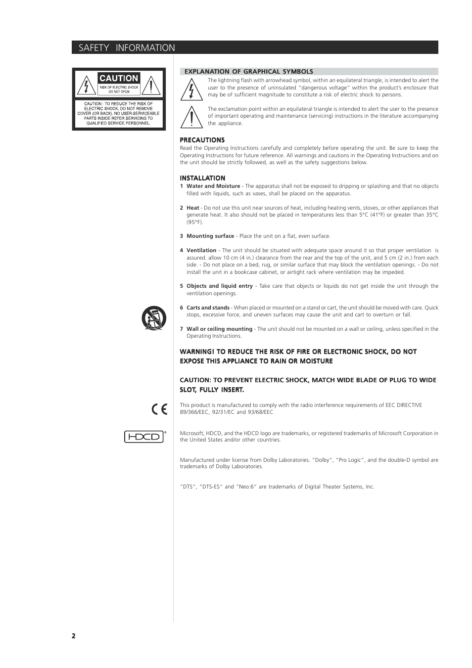 Safety information | NAD 163AV User Manual | Page 2 / 33