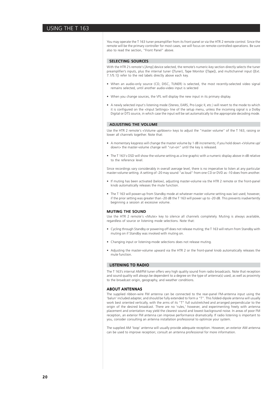 Using the t 163 | NAD 163AV User Manual | Page 20 / 33