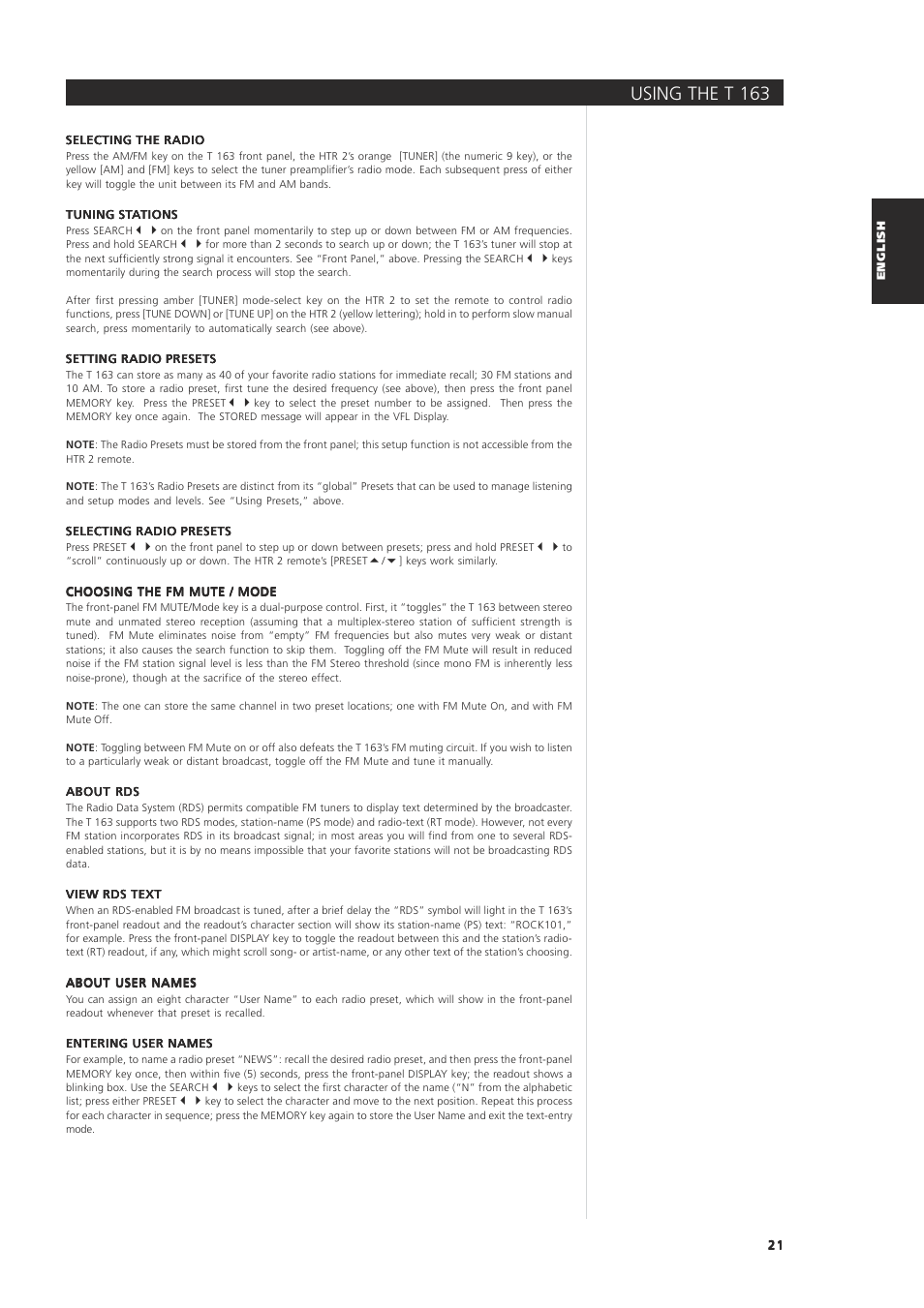 Using the t 163 | NAD 163AV User Manual | Page 21 / 33