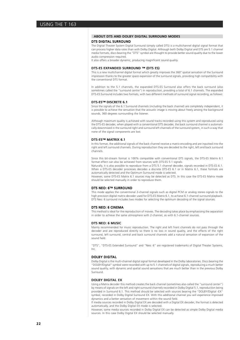 Using the t 163 | NAD 163AV User Manual | Page 22 / 33