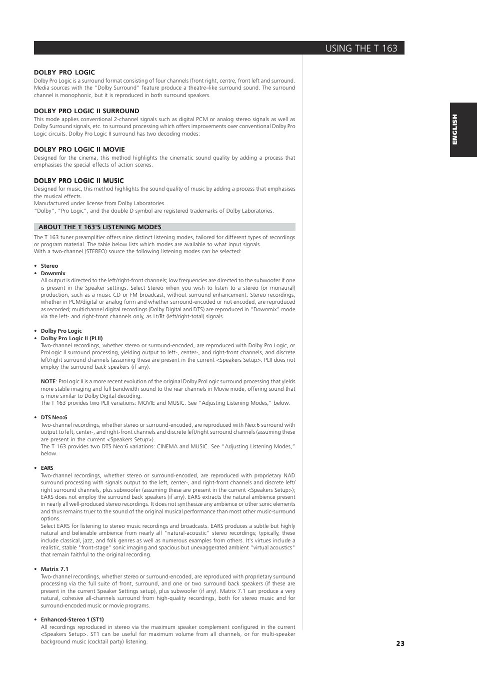 Using the t 163 | NAD 163AV User Manual | Page 23 / 33