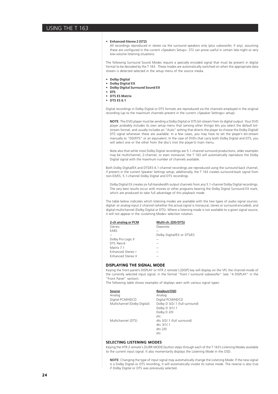 Using the t 163 | NAD 163AV User Manual | Page 24 / 33